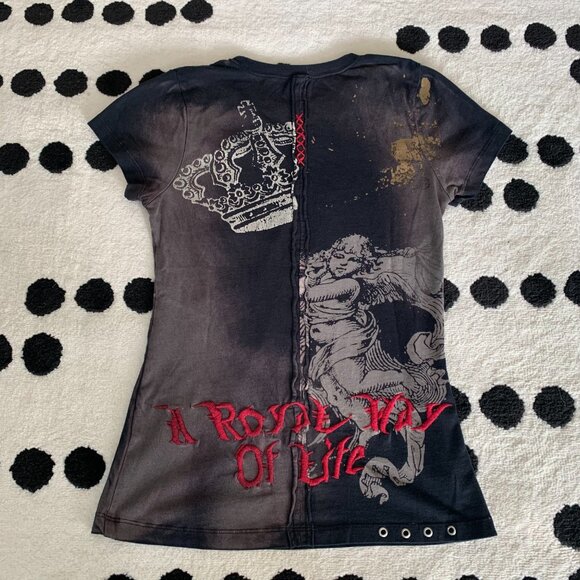 Rebel Spirit Black Embroidered Graphic Royal Way Of Life Shirt T-Shirt - Picture 4 of 12